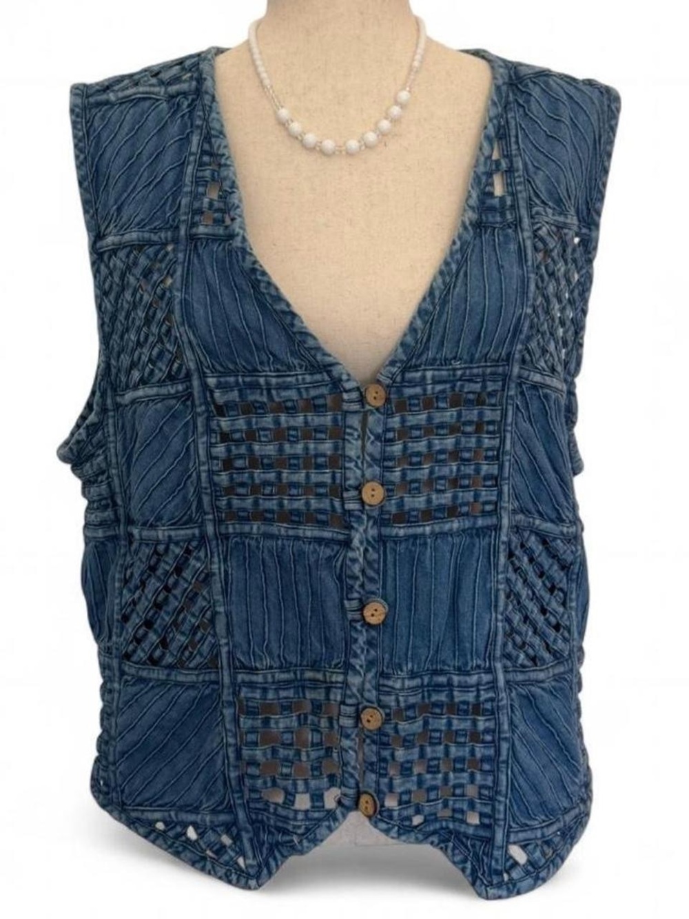 Cotton Patchwork Button Up Front Vest
